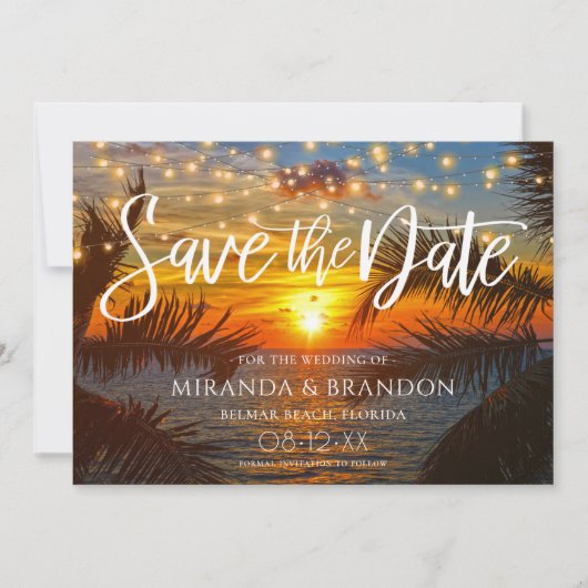 ストリングラエレガントイツサマーサンセット結婚のビーチ セーブザデート (正面)