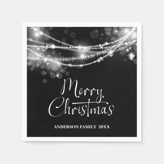 ストリングラエレガントイツブラッククリスマス スタンダードカクテルナプキン (正面)