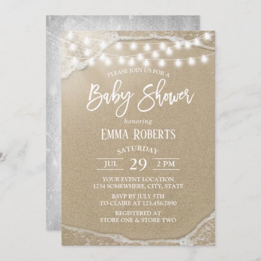 ストリングラエレガントイトサマービーチベビーシャワー 招待状 (正面/裏面)