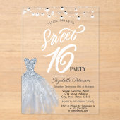 ストリングラエレガントイトドレスダスティブルースウィート16 アクリル招待状 (正面)