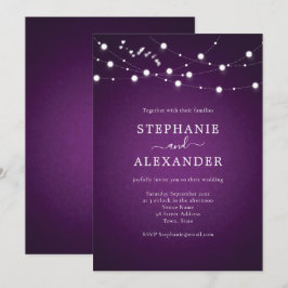 ストリングラエレガントイトハートパープル結婚ズ 招待状