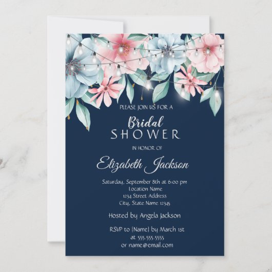 ストリングラエレガントイトフローラブライダルシャワー 招待状 (正面)