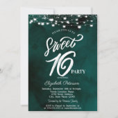 ストリングラエレガントイト紙吹雪グリーンスウィート16 招待状 (正面)