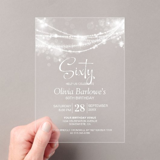 ストリングラエレガントイト60th誕生日パーティー アクリル招待状 (インサイチュ (ポータブル))
