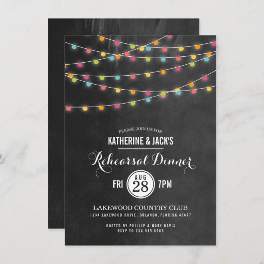 ストリングラカラフルイツリハーサルディナー招待状 招待状 (正面/裏面)