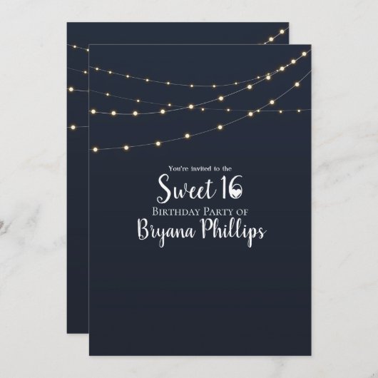 ストリングラモダンイシンプルント16素朴パーティー 招待状 (正面/裏面)