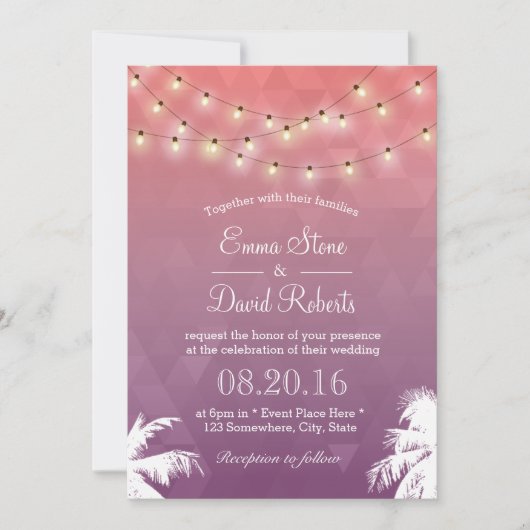 ストリングラモダンイトとパーム結婚の木 招待状 (正面)