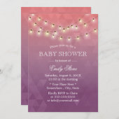 ストリングラモダンイライトパープルベビーシャワー 招待状 (正面/裏面)