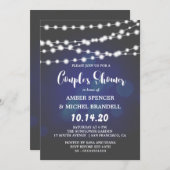 ストリングラ白熱［赤熱］光を放つイト深いブルーカップルのシャワー 招待状 (正面/裏面)