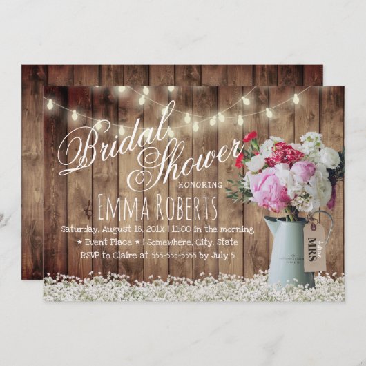 ストリングラ素朴イツカントリーフローラブライダルシャワー 招待状 (正面/裏面)
