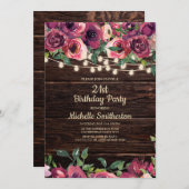 ストリングラ素朴イツパープルフローラ21st誕生日 招待状 (正面/裏面)