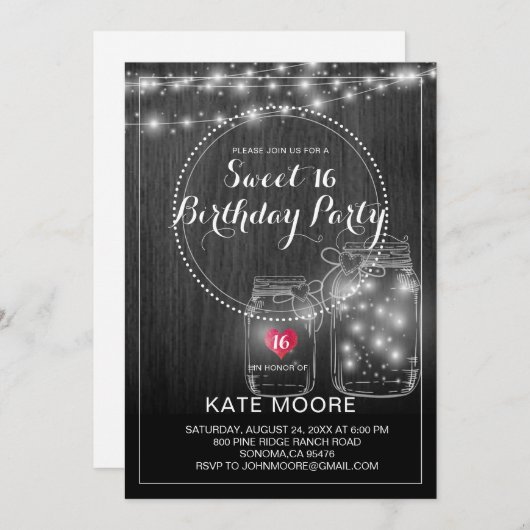 ストリングラ素朴イツメイソンジャーススウィート16誕生日 招待状 (正面/裏面)