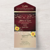 ストリングラ素朴イトバーガンディひまわり結婚の オールインワン招待状 (内側)