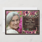 ストリングラ素朴イトピンクフローラ誕生日写真 招待状 (正面)