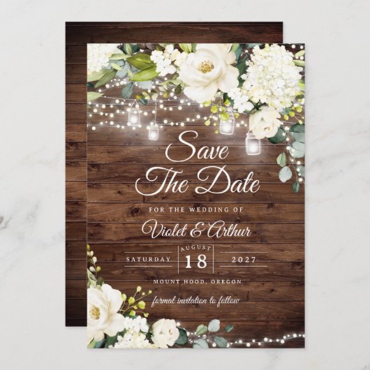 ストリングラ素朴イトフローラウェディング日付の保存 招待状 (正面/裏面)