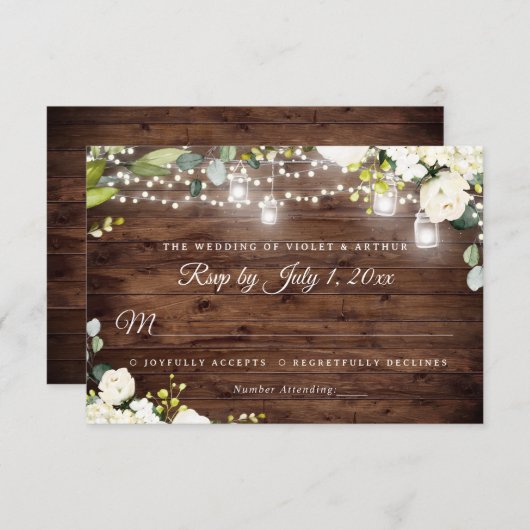 ストリングラ素朴イトフローラウェディングRSVP 招待状 (正面/裏面)