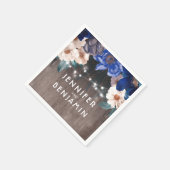 ストリングラ素朴イトフローラネイビーとブルー王室のライト スタンダードカクテルナプキン (角)