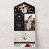 ストリングラ素朴イトフローラブルゴーニュ黒結婚の オールインワン招待状 (内側)
