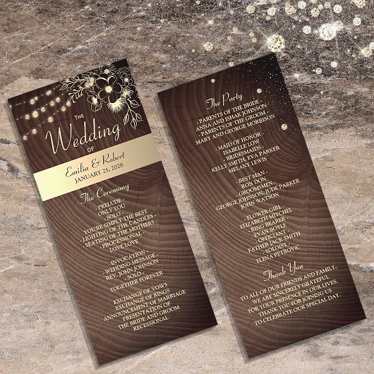 ストリングラ素朴イト付き木材結婚式 プログラム