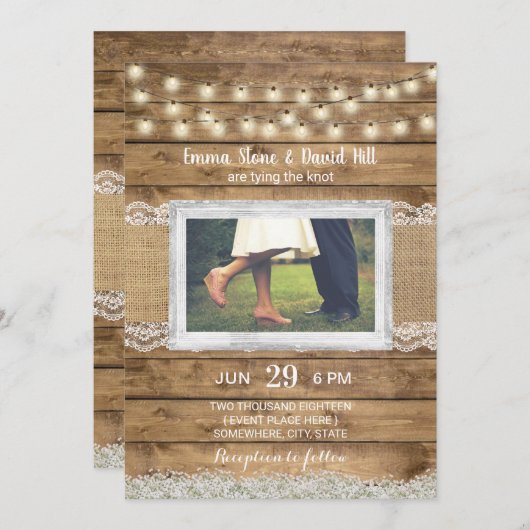 ストリングラ素朴イト国結婚式の写真 招待状 (正面/裏面)