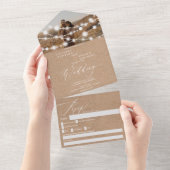 ストリングラ素朴イト茶色のクラフト結婚フォト オールインワン招待状 (貼ってはがせる)