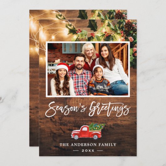 ストリングラ素朴イト赤トラック写真グリーティング シーズンカード (正面/裏面)