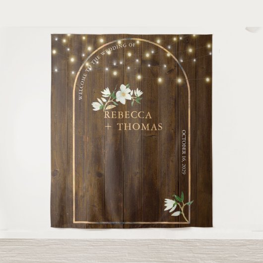 ストリングラ素朴イト金ゴールドアーチマグノリア結婚ズ タペストリー (正面)