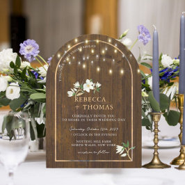 ストリングラ素朴イト金ゴールドアーチマグノリア結婚ズ 招待状