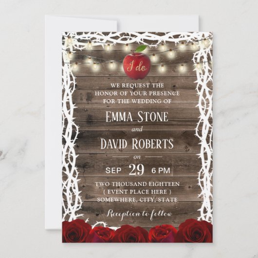 ストリングラ素朴イト雪の白おとぎ話結婚の 招待状 (正面)