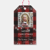 ストリングラ素朴イト雪フレーク赤い格子模様の写真 ギフトタグ (正面)