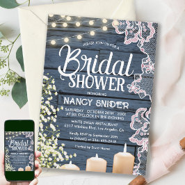 ストリングラ素朴イト&レースネイビーブルーブライダル 招待状