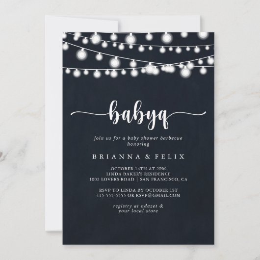 ストリングラ素朴イトBabyQベビーシャワーバーベキュー 招待状 (正面)
