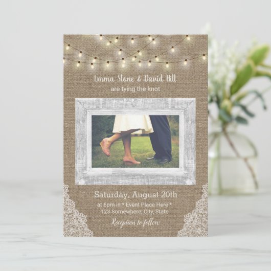 ストリングラ素朴イトBurlapの写真をレース結婚した 招待状 (スタンド正面)