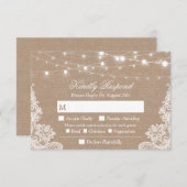 ストリングラ素朴イトBurlap Laceメニュー選択RSVP 出欠カード (正面/裏面)