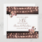 ストリングラ素朴イ白熱［赤熱］光を放つントフローラ誕生日パーティー 招待状 (正面/裏面)