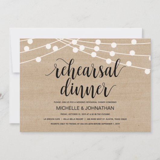 ストリングラ結婚イトのリハーサルディナー招待 招待状 (正面)