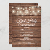 ストリング·ライト·ウッ素朴ド·ファースト·ホリー·コミュニオン 招待状 (正面/裏面)