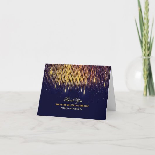 ストリング ライト ゴールド ネイビー ウェディング サンクス サンキューカード (正面)