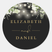 ストリング ライト フローラル ブラック ゴールド ウェディング フェイバー ラウンドシール (正面)