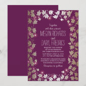 ストリング ライト プラムとゴールド ガーデン ウェディング 招待状 (正面/裏面)