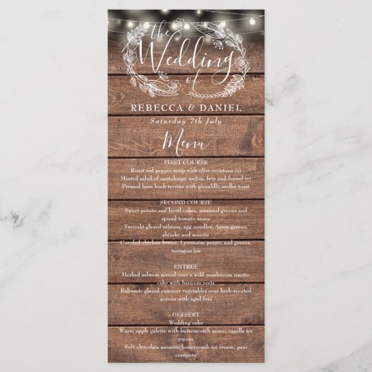 ストリング ライト ラスティック ウッド フラワーズ ウェディング メニュー (正面)