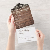 ストリング ライト ラスティック バーン ウッド モノグラム ウェディング オールインワン招待状 (貼ってはがせる)