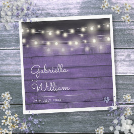 ストリング ライト ラスティック パープル ウッド エレガント スクリプト スタンダードランチョンナプキン