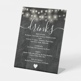 ストリング ライト ルースチック ブラック バーン ウッド ドリンク メニュー 台座サイン