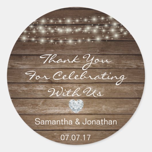 ストリンパーソナライズされたグ素朴ライツウッド結婚ズ ラウンドシール (正面)