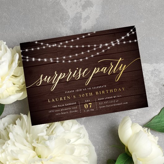 ストリン素朴グライトのサプライズパーティー 箔招待状