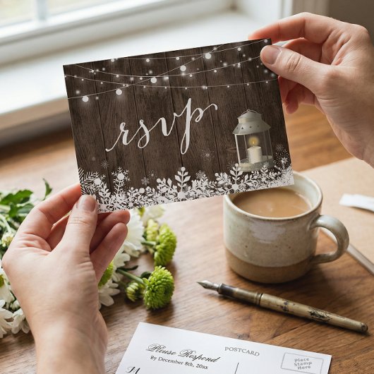 ストリン素朴グライトスノーフレーク結婚式RSVP インビテーションポストカード