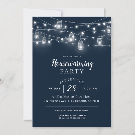 ストリン素朴グライト引っ越し祝いパーティーパーティの招待状 招待状 (正面)