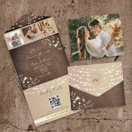 ストリン素朴グライト結婚のQRコード オールインワン招待状