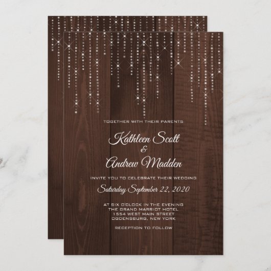 ストリン素朴グライト結婚式招待状 招待状 (正面/裏面)